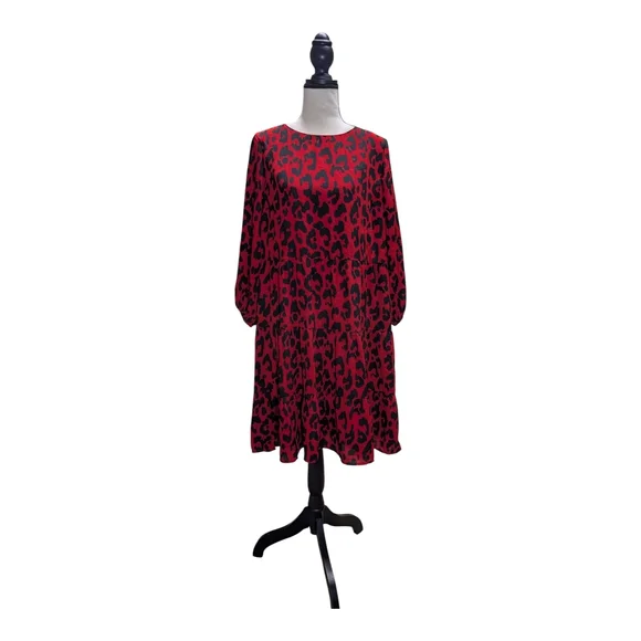 NWT New York & Company Red and Black Long Sleeve Dress - Picture 2 of 9